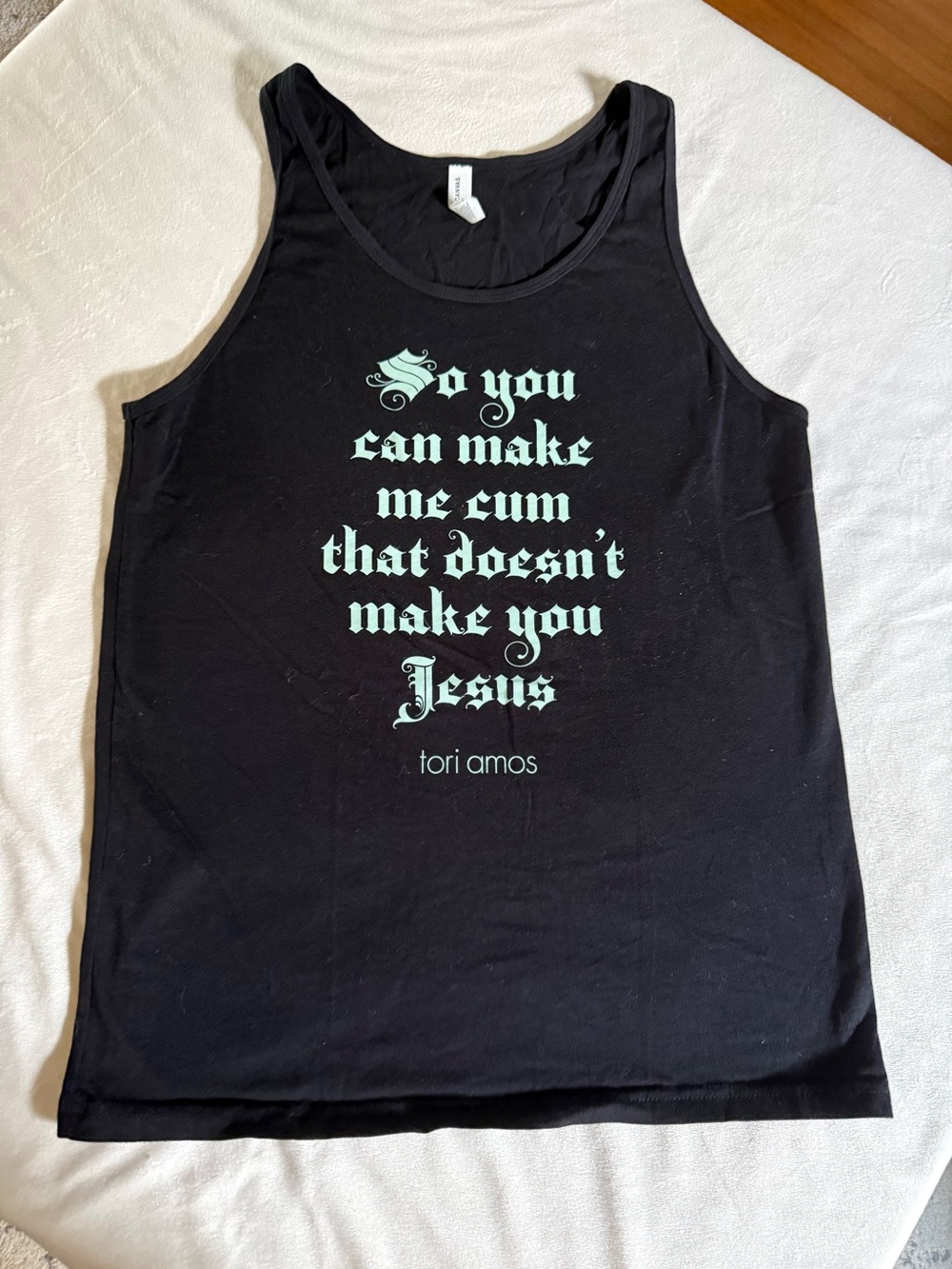 Tori Amos Canvas Black Tank with Mint-Green Gothic Text